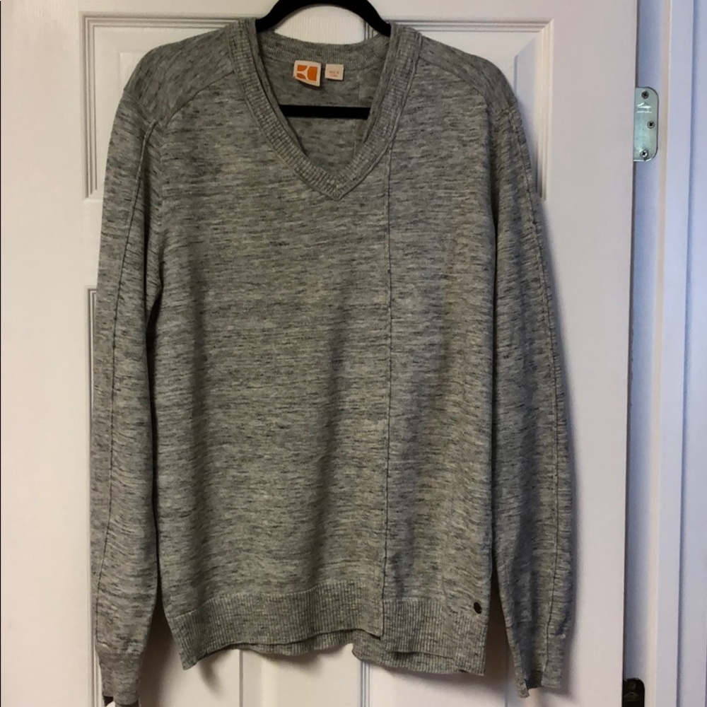Grey and white Hugo Boss v neck sweater